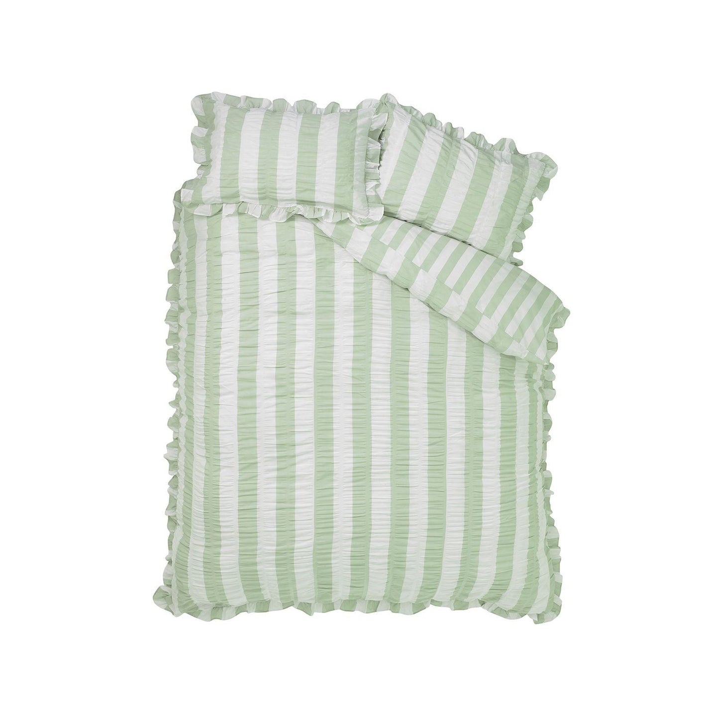 Catherine Lansfield Seersucker Frill Stripe Green Duvet Cover Set