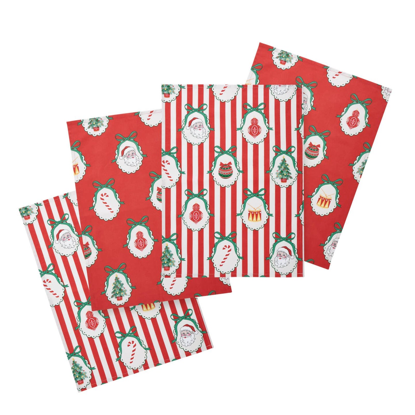 Catherine Lansfield Christmas Vintage Stripe Cotton Kitchen Tea Towel Pack of 4 Red - 50x70cm