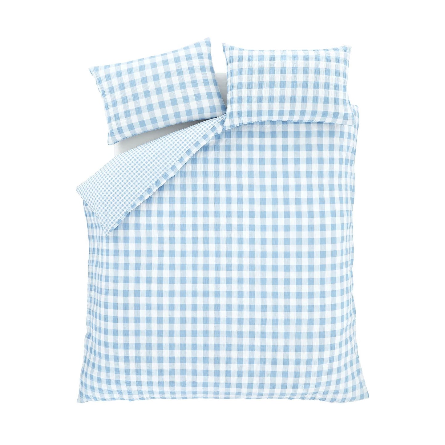 Seersucker Gingham Check Blue Duvet Cover Set