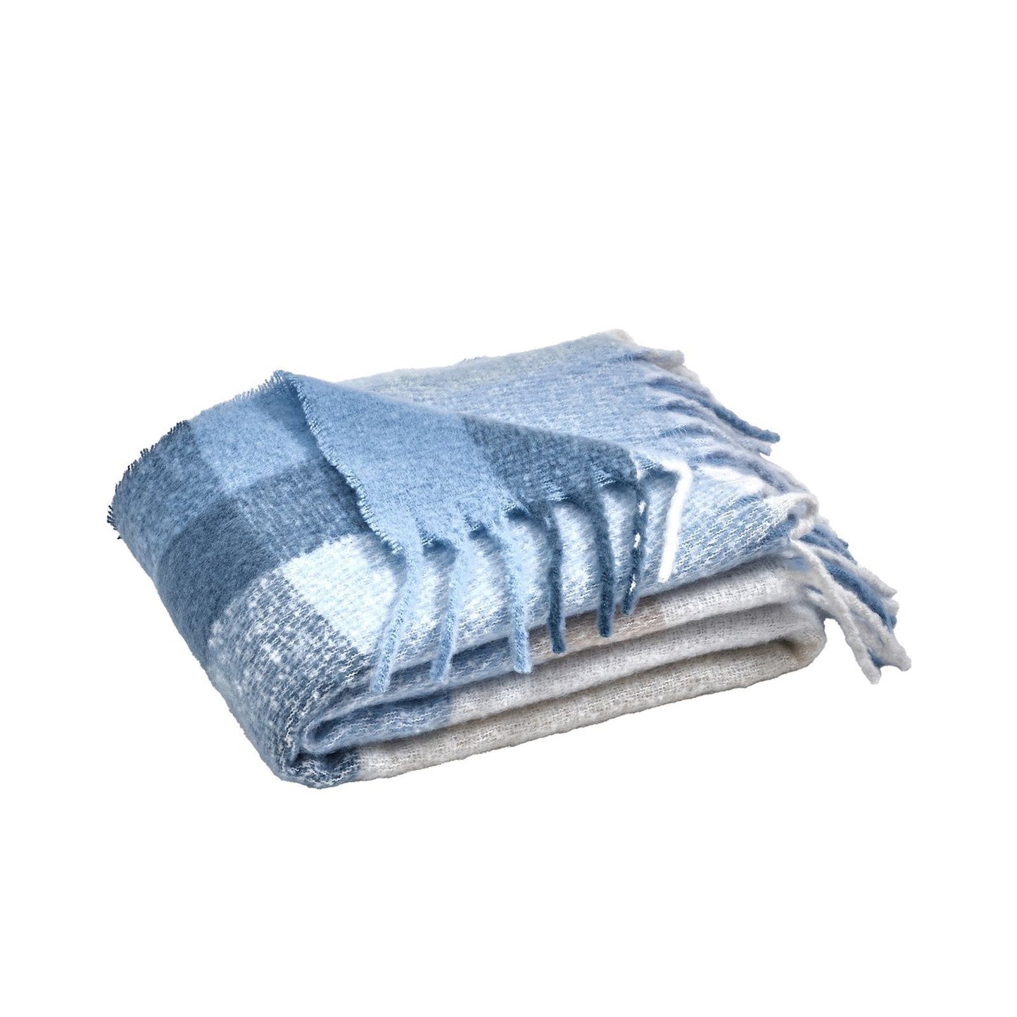 Catherine Lansfield Faux Mohair Check Blue Blanket Throw - 130x170cm