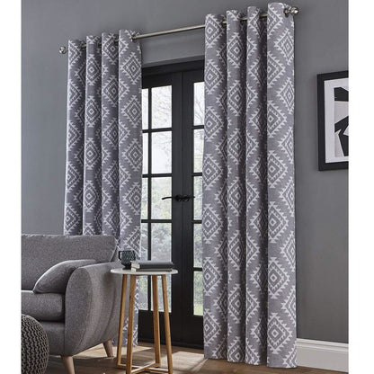 Aztec Eyelet Silver Curtains