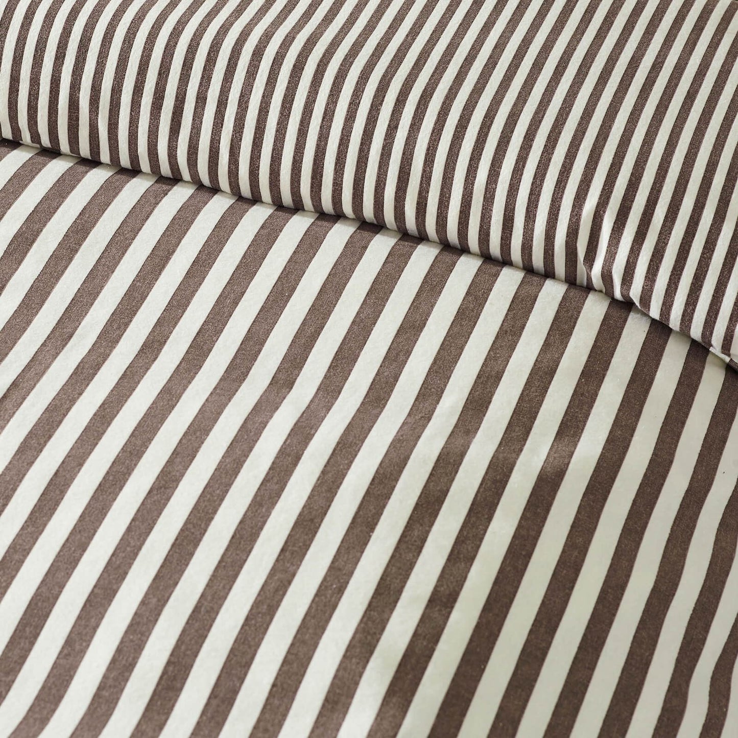 Catherine Lansfield Striped Reversible Cotton Bedding Duvet Cover Set Chocolate
