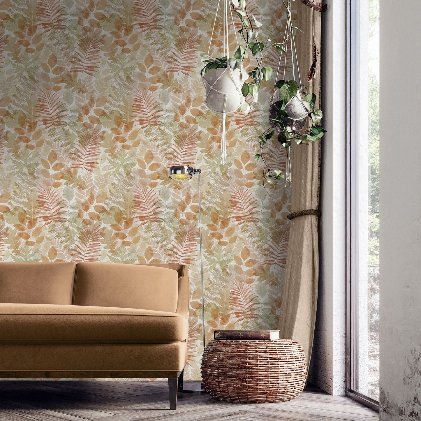 Catherine Lansfield Leaves Natural Wallpaper - 105x53cm