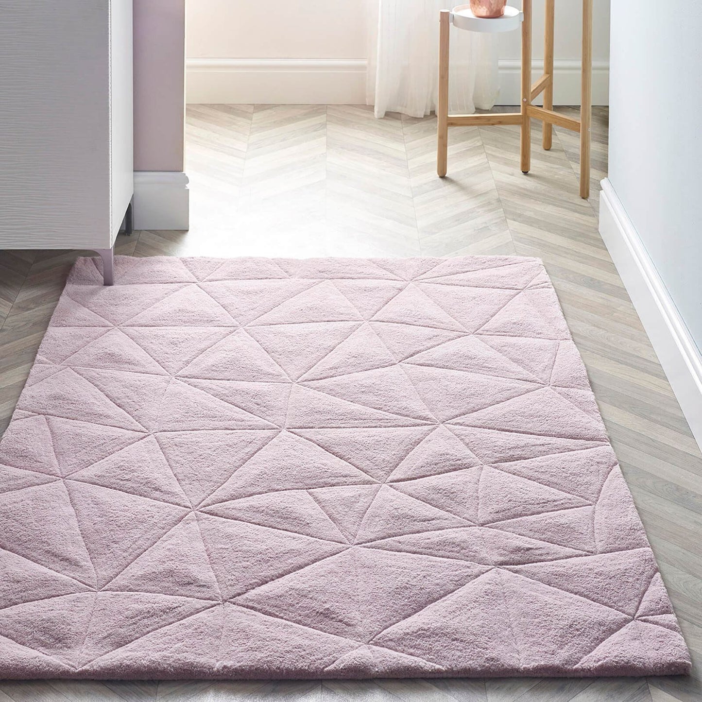 3D Triangles Pink Modern Rugs