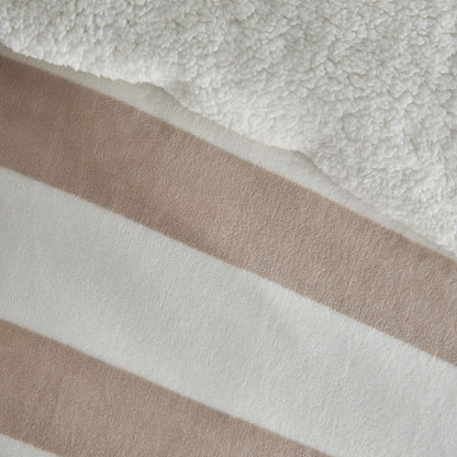 Catherine Lansfield Cosy Sherpa Striped Bedding Duvet Cover Set Natural