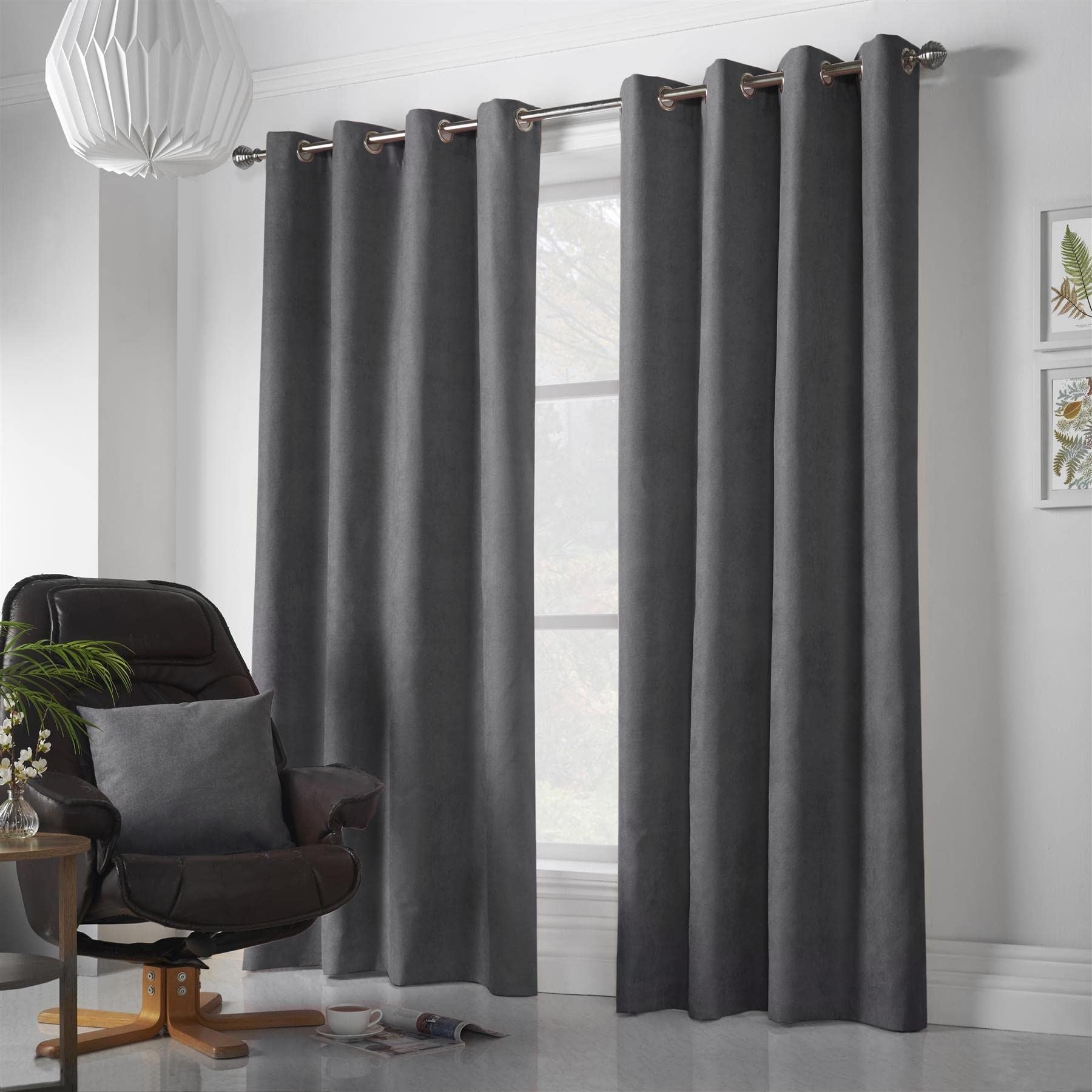 Velvet Chenille Slate Eyelet Curtains