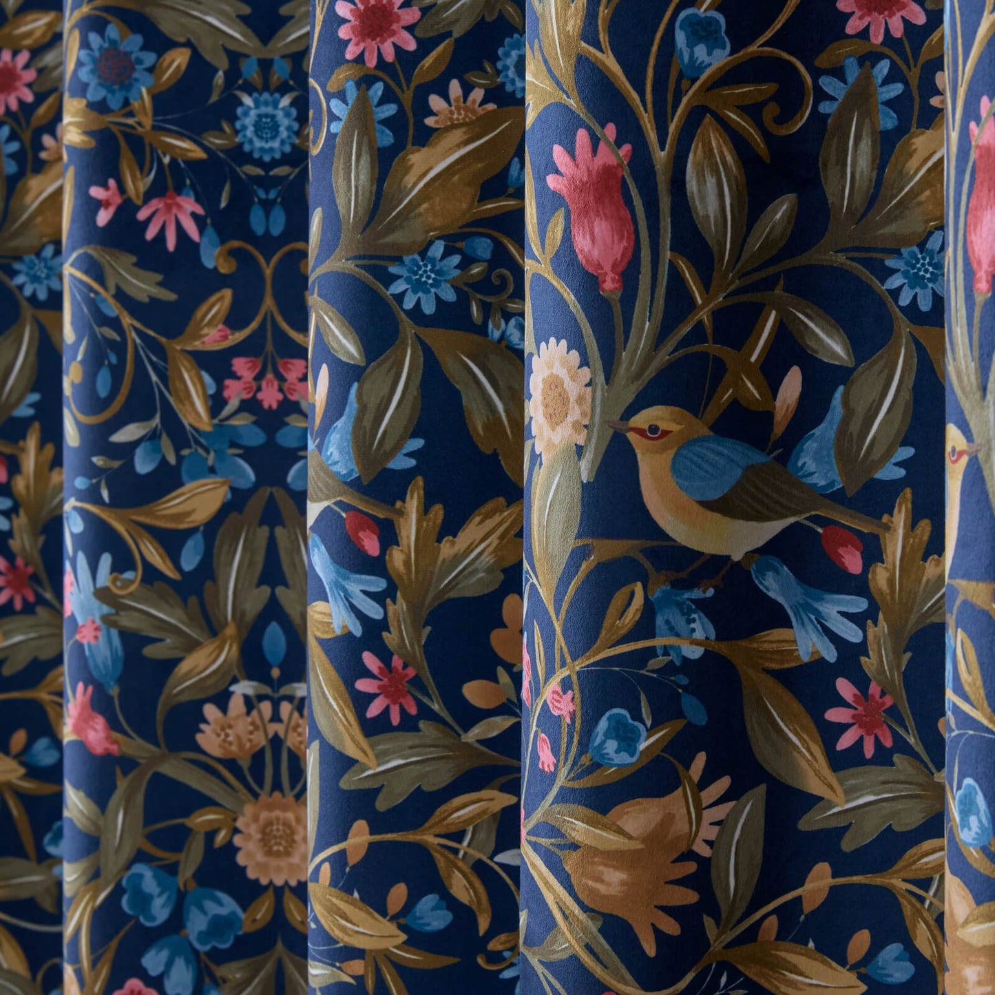 Catherine Lansfield Hedgerow Hopper Lined Eyelet Curtains Two Panels Navy Blue