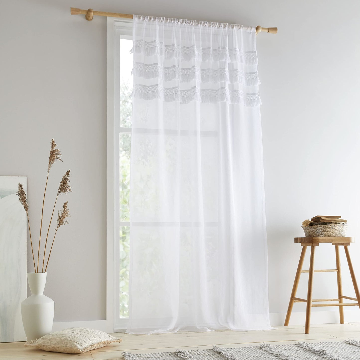 Izmir Tassel White Voile Panel