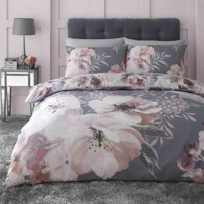 Dramatic Floral Grey Duvet Set