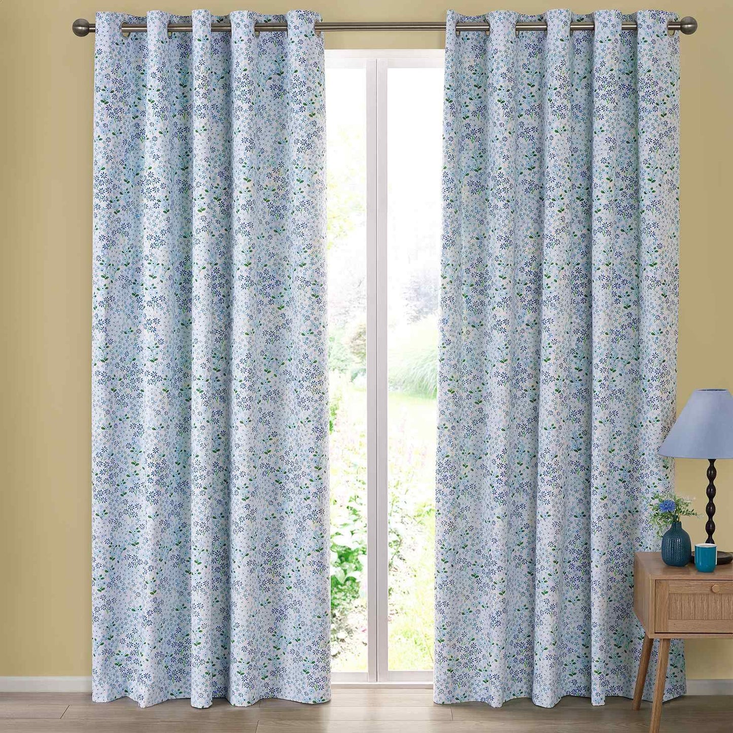 Tilly Floral Blue Curtains Two Panels - 66x90 Inch