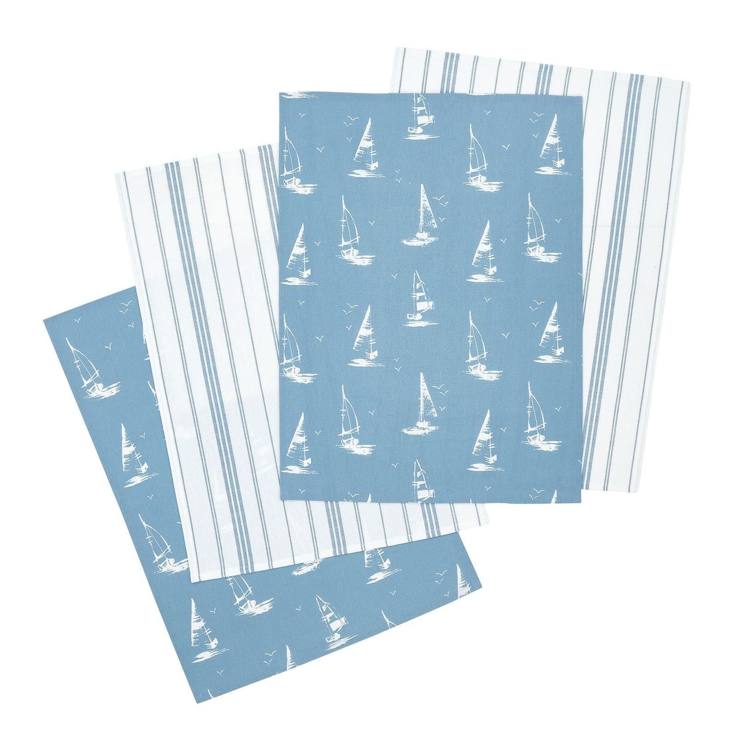 Catherine Lansfield Salcombe Boats Blue Tea Towels - 4 Pack