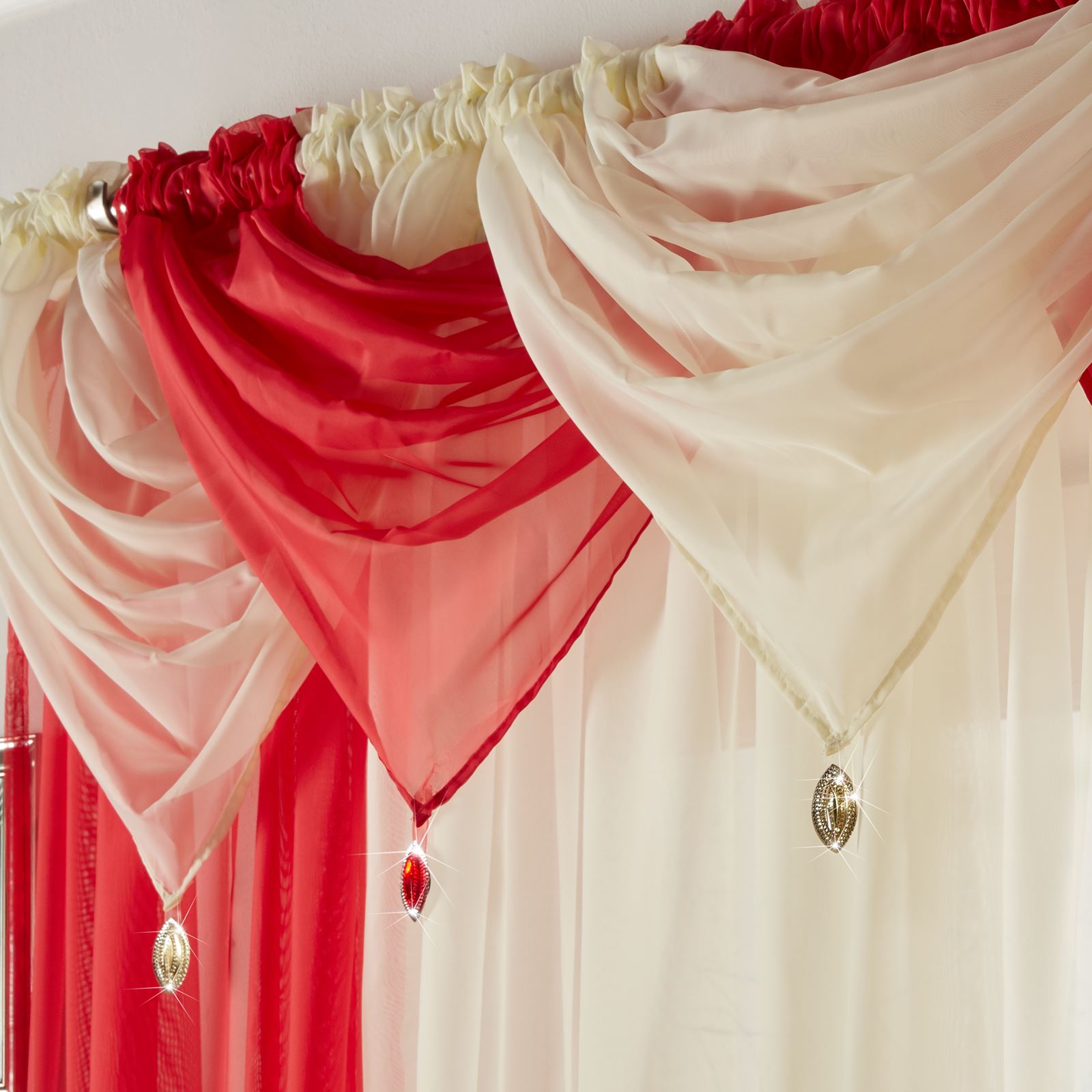 Gem Sheer Red Curtain Swag