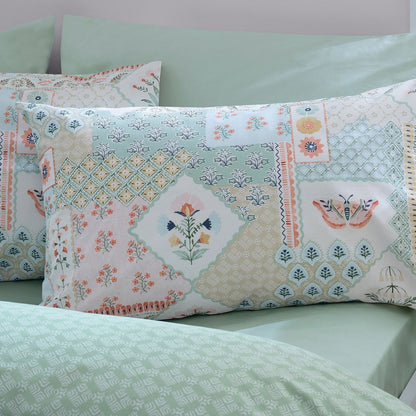 Catherine Lansfield Folk Patchwork Green Duvet Cover Set