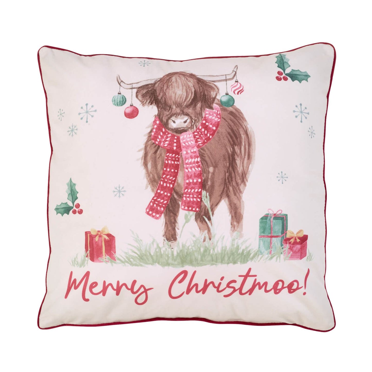 Catherine Lansfield Merry Christmoo Soft Touch Cushion Natural - 45x45cm