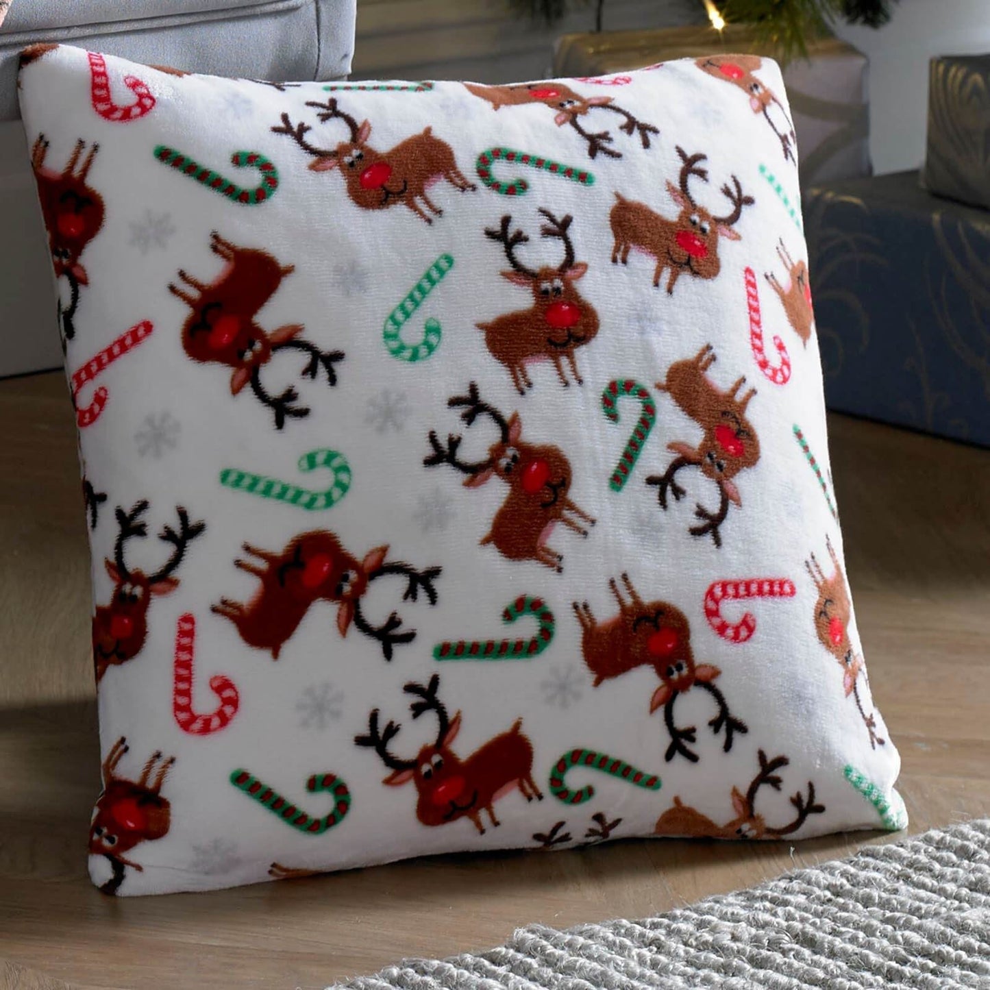 Candy Cane Christmas White Cushion Cover