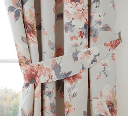 Charity Coral Pencil Pleat Curtains