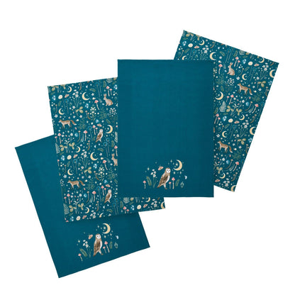 Catherine Lansfield Enchanted Twilight Animals Cotton Kitchen Tea Towel Pack of 4 Green - 50x70cm