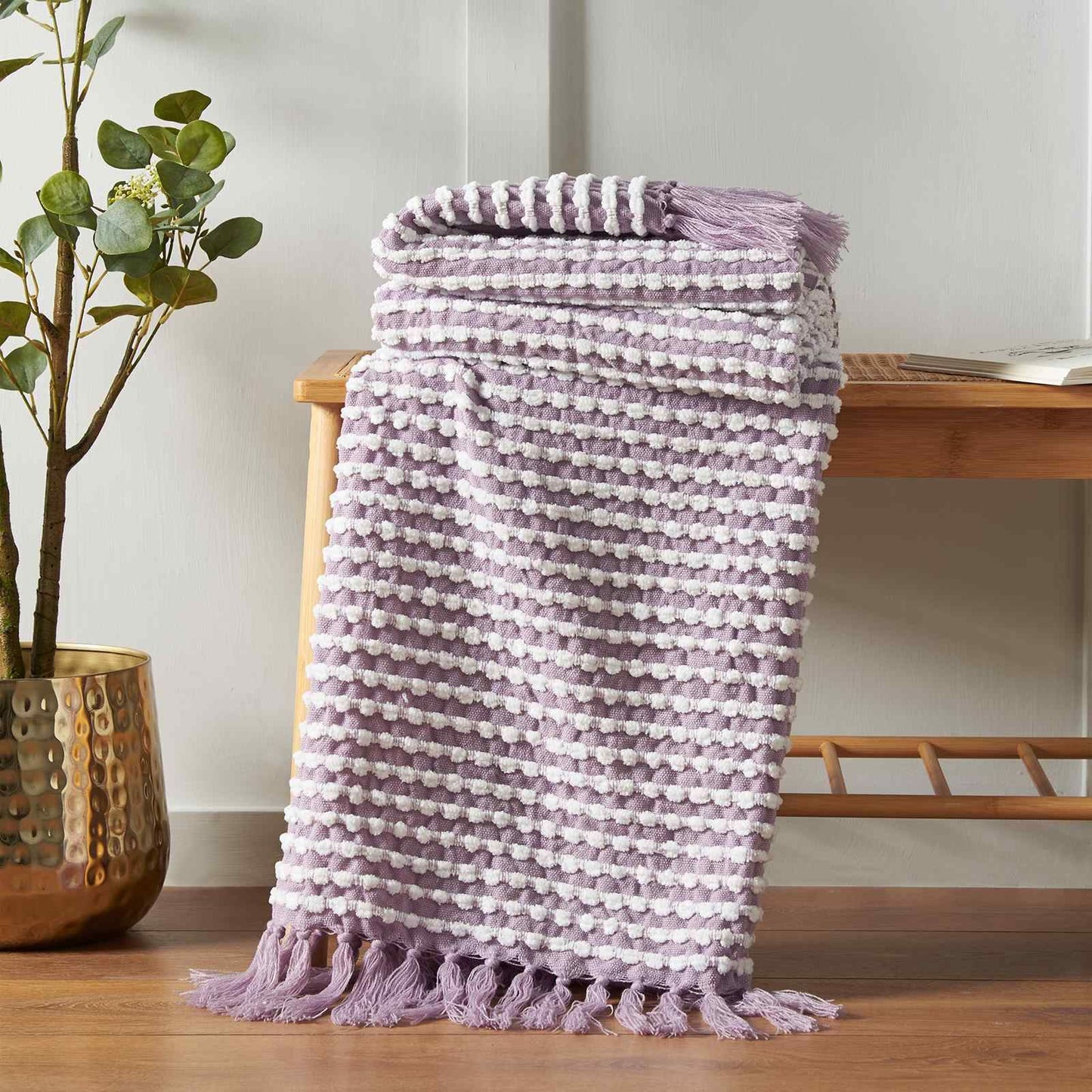 Stab Stitch Lilac Blanket Throw
