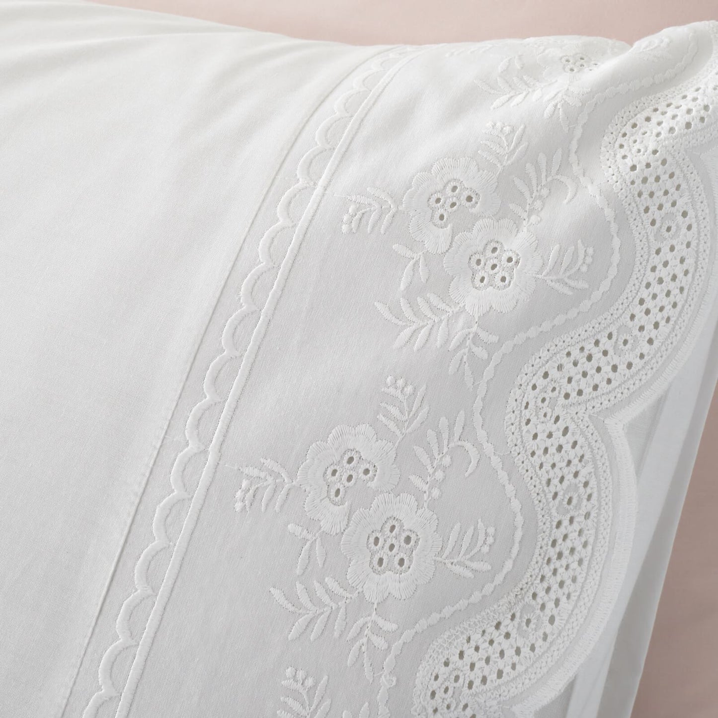 Bianca Fine Linens Elise Lace Cotton Bedding Duvet Cover Set White