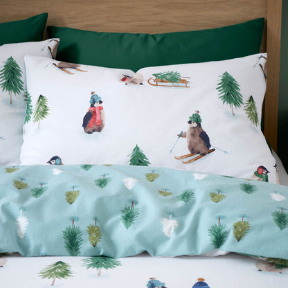 Brushed Snowy Penguin White Duvet Cover Set