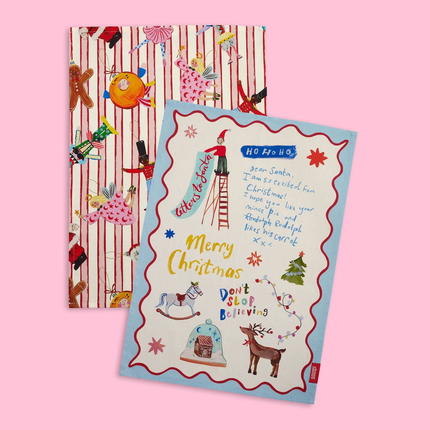 Eleanor Bowmer Dear Santa Cotton Kitchen Tea Towel Pack of 2 Bright - 50x70cm