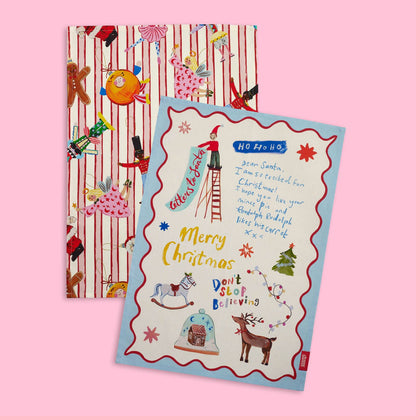 Eleanor Bowmer Dear Santa Cotton Kitchen Tea Towel Pack of 2 Bright - 50x70cm
