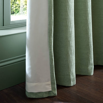 Catherine Lansfield Crinkle Chenille Lined Eyelet Curtains Two Panels Green