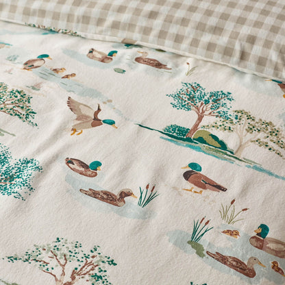 Catherine Lansfield Brushed Mallards Printed Reversible Cotton Bedding Duvet Cover Set Cream