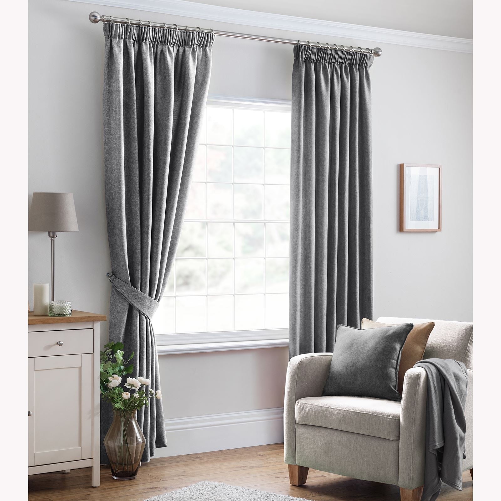 Versailles Charcoal Pencil Pleat Curtains