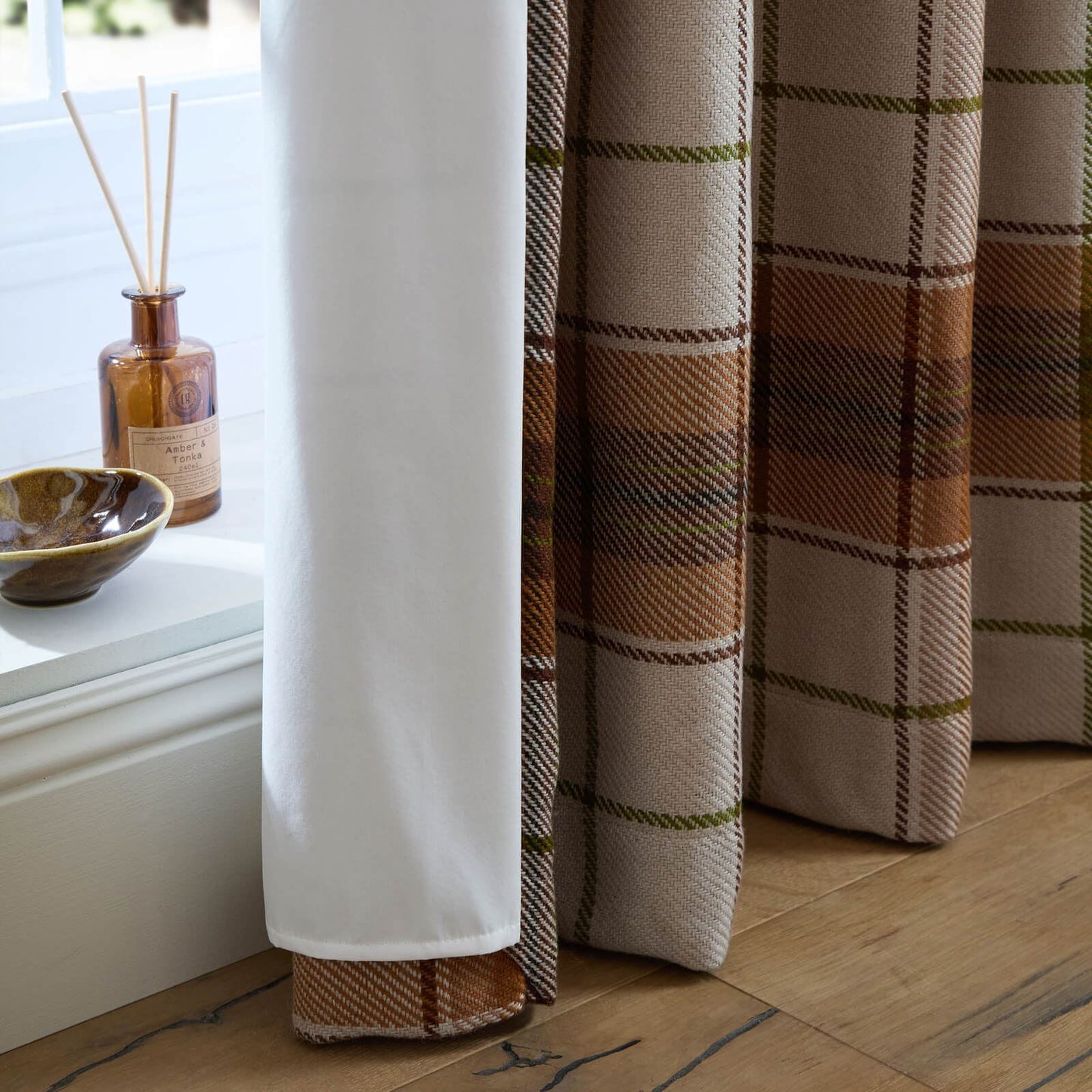 Catherine Lansfield Brushed Woven Glencoe Check Blackout Eyelet Curtains Two Panels Terracotta