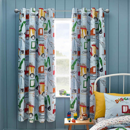 Digger Dreams Blue Curtains Two Panels - 66x72 Inch