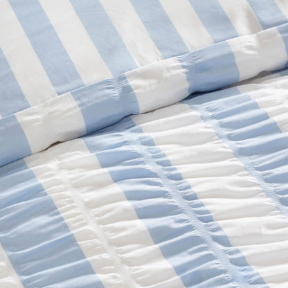 Catherine Lansfield Seersucker Frill Striped Bedding Duvet Cover Set Blue