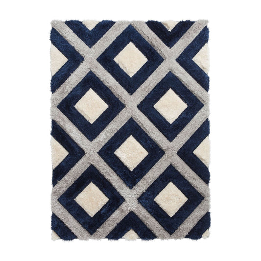 Olympia GR224 Grey/Navy Shaggy Rug