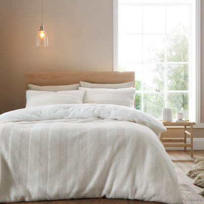 Cosy Soft Stripe Fur Cream Duvet Cover Set