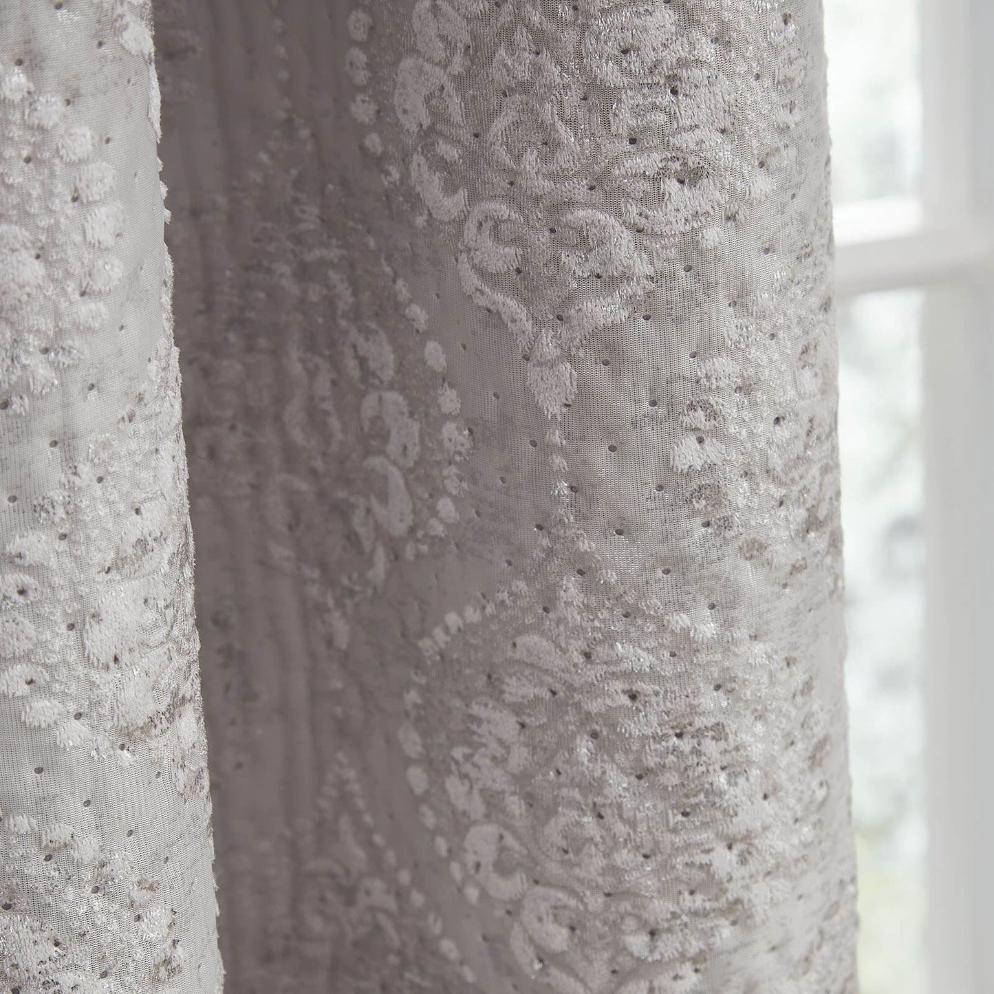 Damask Metallic Pinsonic Grey Eyelet Curtains