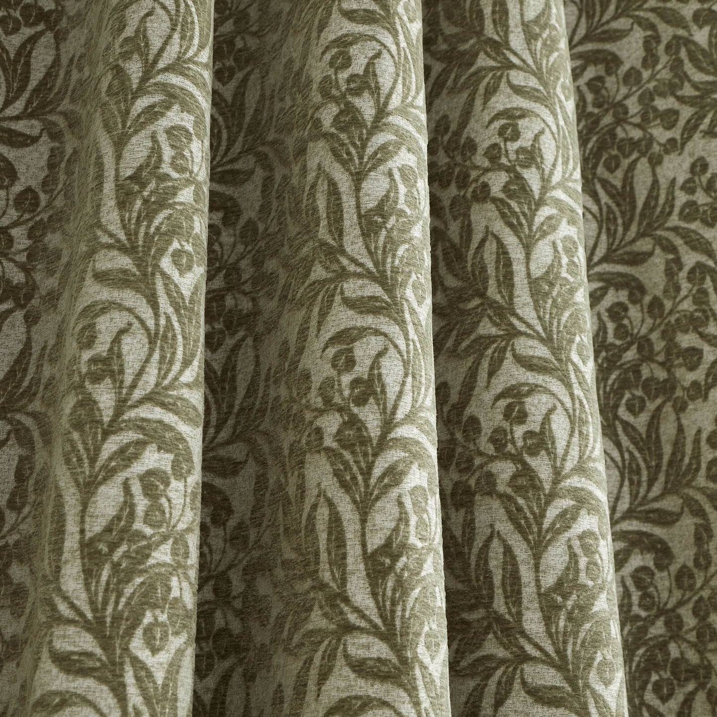 Bianca Fine Linens Chenille Leaves Lined Eyelet Curtains Two Panels Green