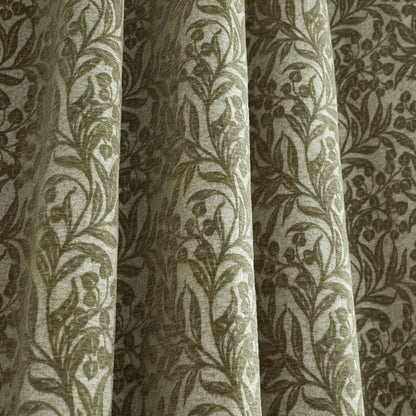 Bianca Fine Linens Chenille Leaves Lined Eyelet Curtains Two Panels Green