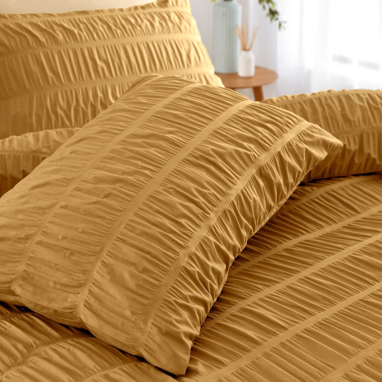 Seersucker Caramel Duvet Cover Set