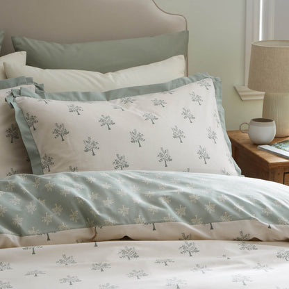 Emily Bond Dapplewood Trees Printed Reversible Cotton Bedding Duvet Cover Set Cream