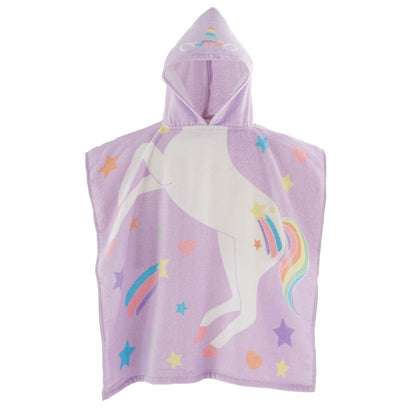 Kids Unicorn Hooded Cotton 60x120cm Towel Poncho Lilac