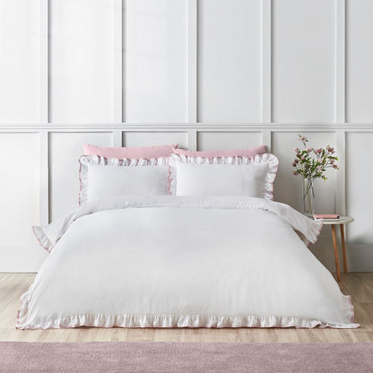 Catherine Lansfield So Soft Mono Frill White / Pink Duvet Cover Set