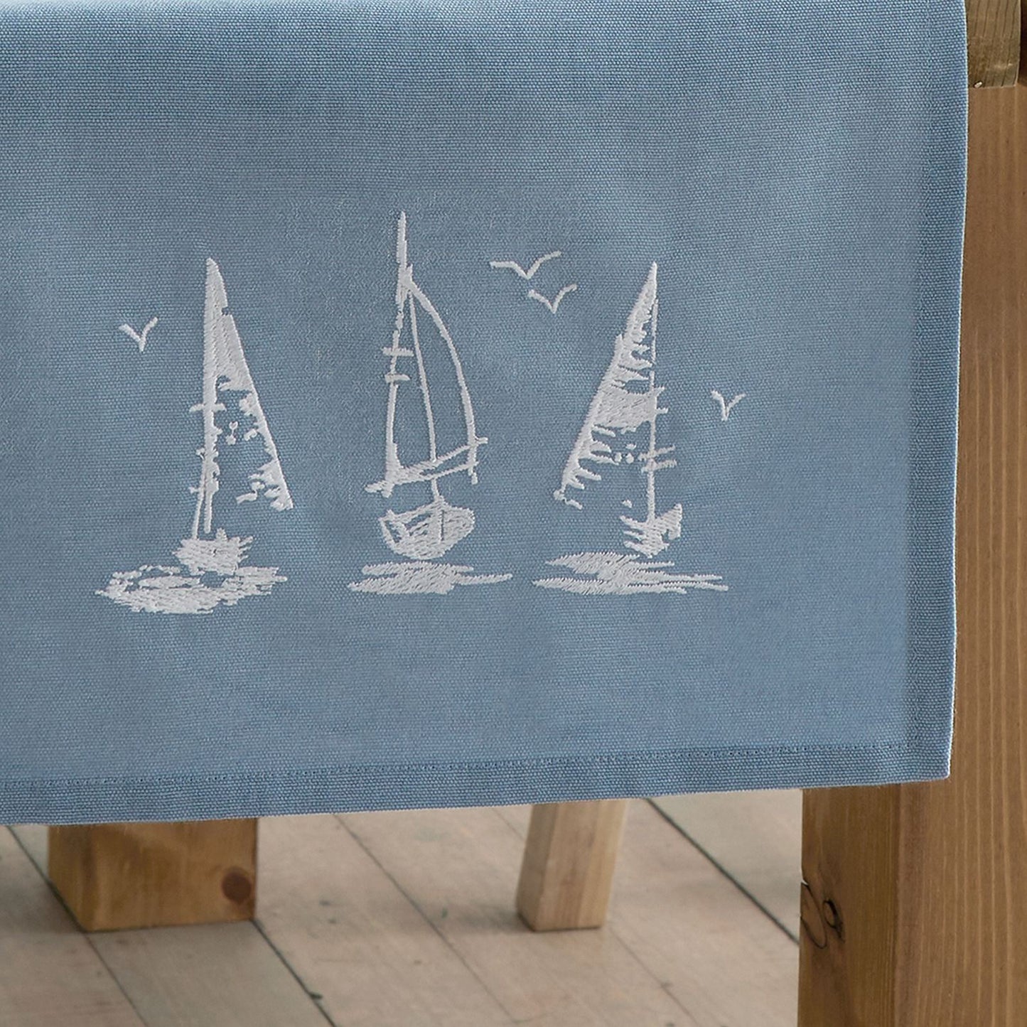 Catherine Lansfield Salcombe Boats Blue Table Runner - 32x220cm