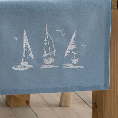 Catherine Lansfield Salcombe Boats Blue Table Runner - 32x220cm
