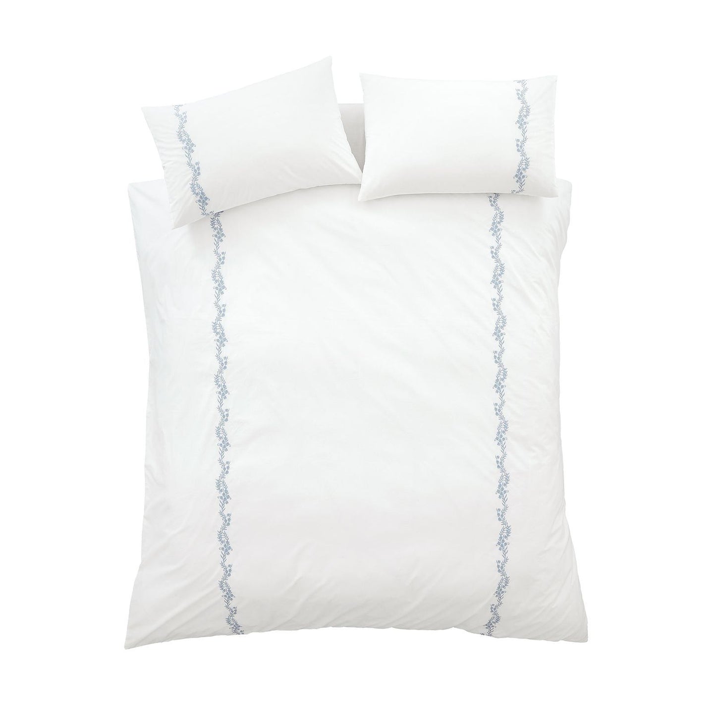 Bianca Camille Embroidered Floral White / Blue Duvet Cover Set