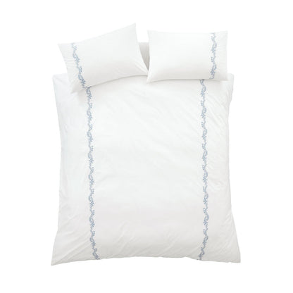 Bianca Camille Embroidered Floral White / Blue Duvet Cover Set