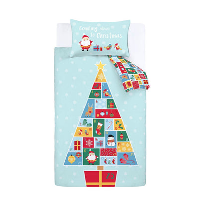 Kids Countdown To Christmas Light Blue Duvet Set