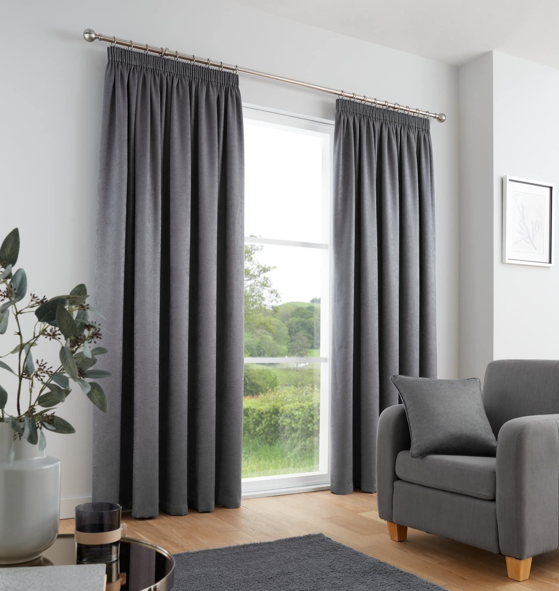 Galaxy Charcoal Pencil Pleat Curtains
