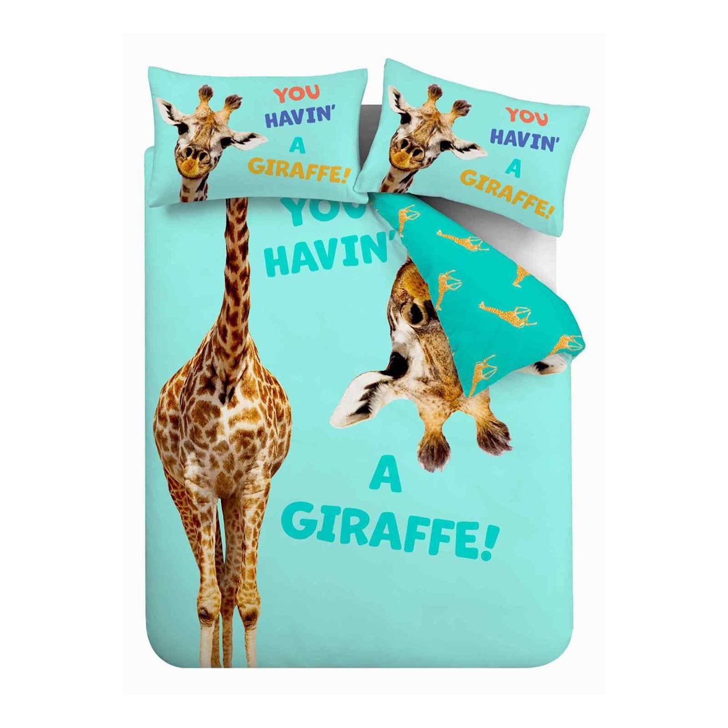 Havin A Giraffe Aqua Blue Duvet Cover Set