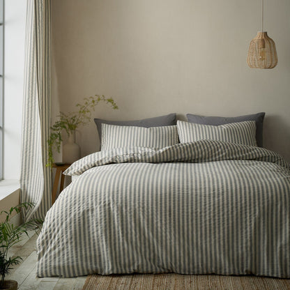 Pineapple Elephant Cotton Rich Woven Stripe Grey Duvet Cover Set