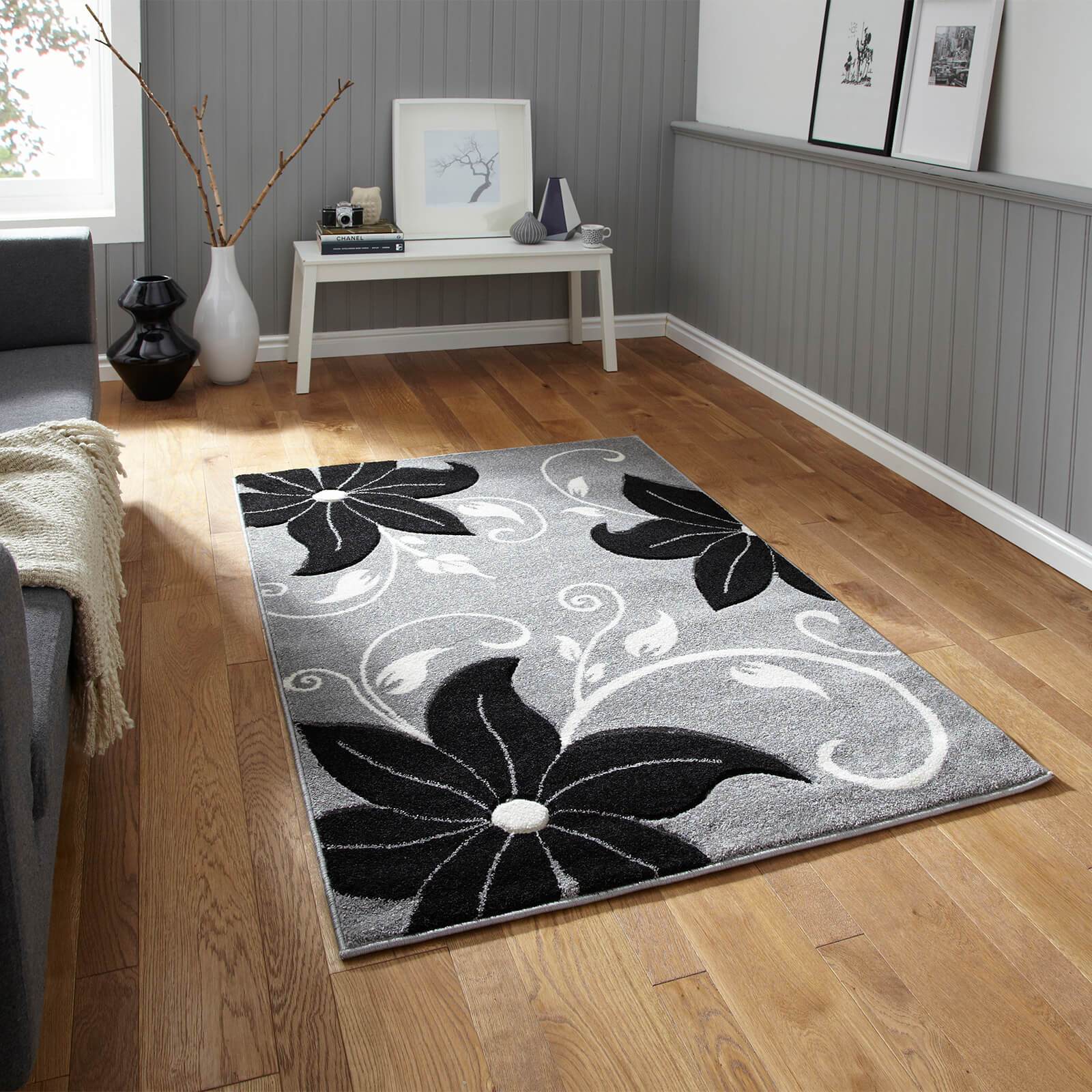 Think Rugs Verona OC15 Grey / Black Rug